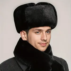 2026 Latest Model Men’s Warm Ski Gear – Ear Flaps Thick Fleece Reversible Black Polyester Cold Weather Hat, TikTokShopBlackFriday President’s Day Deal