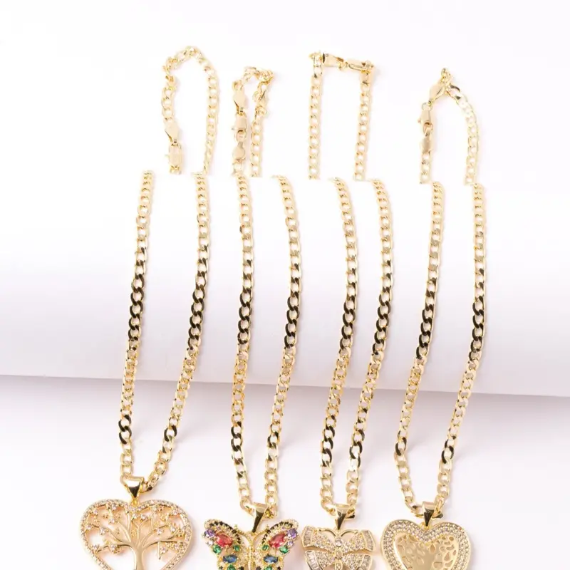 3mm Cuban Link Necklace Chain - 14K Gold Laminated, Daily Chain Jewelry Necklaces with Pendant