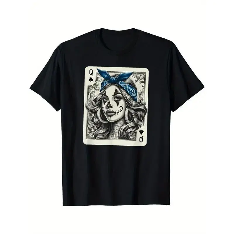 [OVER SIZE][BOLDR SHOP]#TikTokShopRestock Men's Plus Size Relaxed Fit Comfy Short-Sleeve Chicana Chicano Top, T-Shirt with Cute Chicano Tattoo Art Clown Design