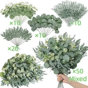 50PCS Mixed Artificial Eucalyptus Stems Set, Faux Greenery Bundle for Vase Arrangements, Dining Table, Entryway and Mantel Decor, Reusable Home Floral Filler for Farmhouse and Natural Style