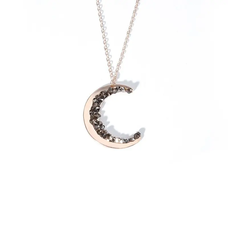 Witchy Jewelry - 925 Sterling Silver  Gold Vermeil Crescent Moon Necklace with Black Crystal Accents, Minimalist Long Pendant for Women, Witchtok Jewelry,Special Gift,Unique Present, Necklaces For Women,summervibes，2026 Gear Up For Memorial Day Campaign,s