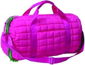 Quilted Puffer Weekender Duffel Bag, Travel Shoulder Bag, Waterproof Shoe Compartment, Double Zip Closure