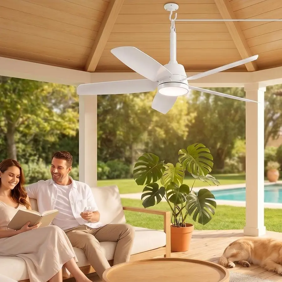 NWOP 36 Inch Plug-in Outdoor Ceiling Fan with Light and Remote, Patio Ceiling Fan,Reversible Dimmable LED Hanging Fan with 5 Blades for Patio, Gazebo, Pergola, Porch，Modern Ceiling Fan, Black