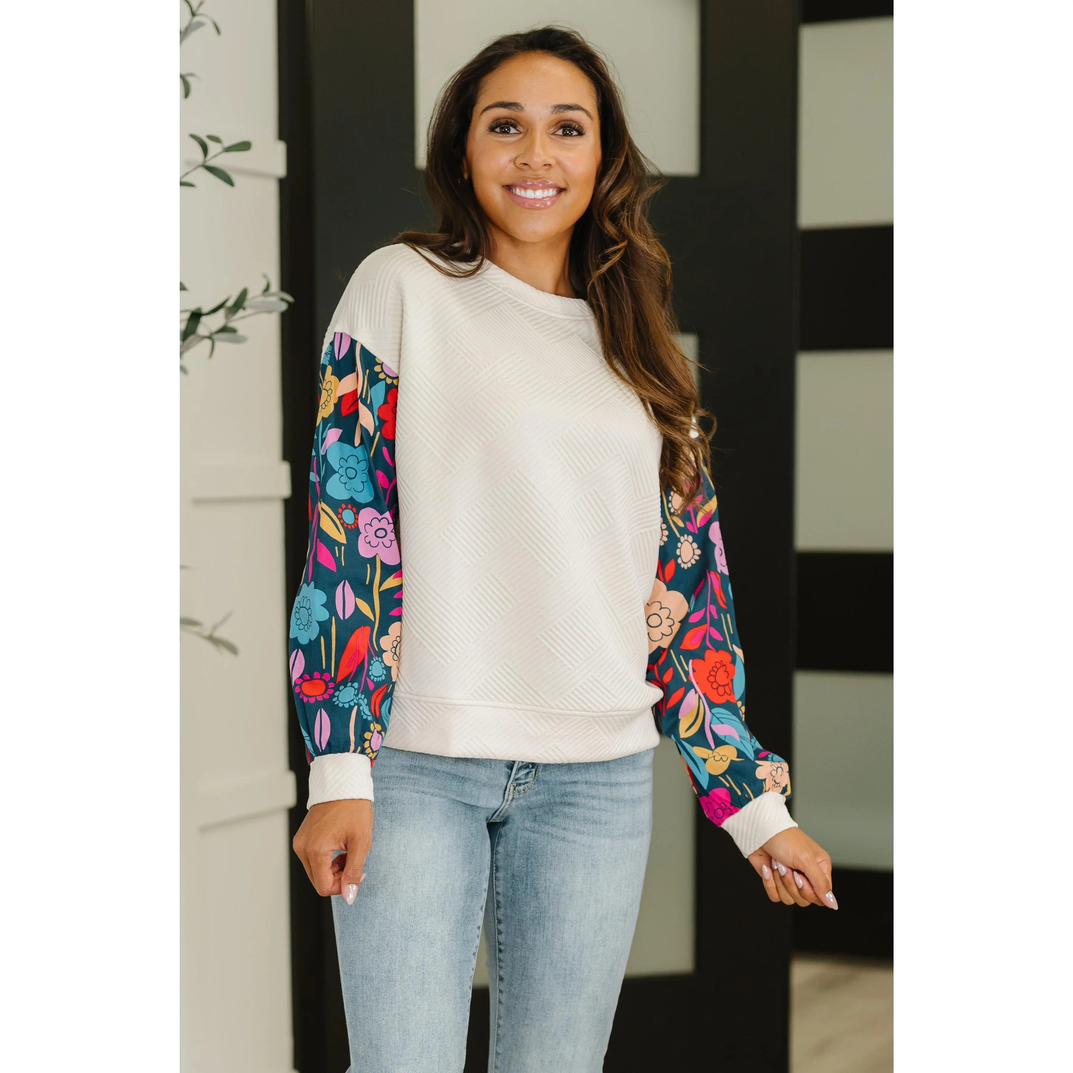 One Eleven North Sing a Melody Floral Sleeve Top