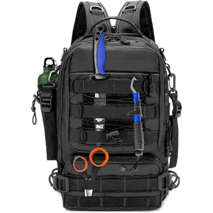 Fishing Tackle Bag with Rod & Gear Holder, 3D Breathable Mesh Water-Resistant Fishing Backpack Sling Bag for Outdoor