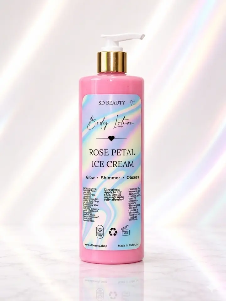 Rose Petal Ice Cream Scented Body Lotion, Hydrating Moisturizer with Shea Butter & Vitamin E for Dry Skin, Dry Skin Body Lotions & Creams, Blend, Cosmetic, Single Item, Sunflower, Body Care