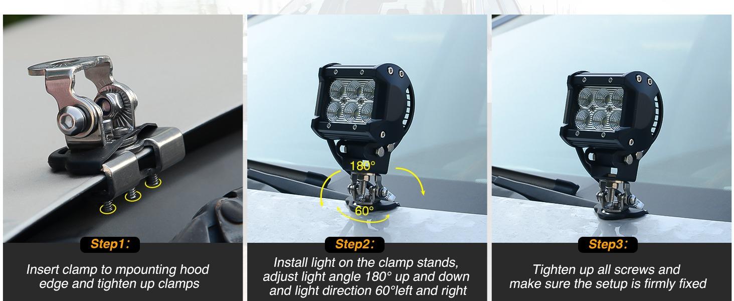 Nilight LED Light Bar Mounting Bracket 2PCS Universal Adjustable Pillar Hood Work Lamp Mount Clamp Holder for Off-Road Truck SUV, Silver-2