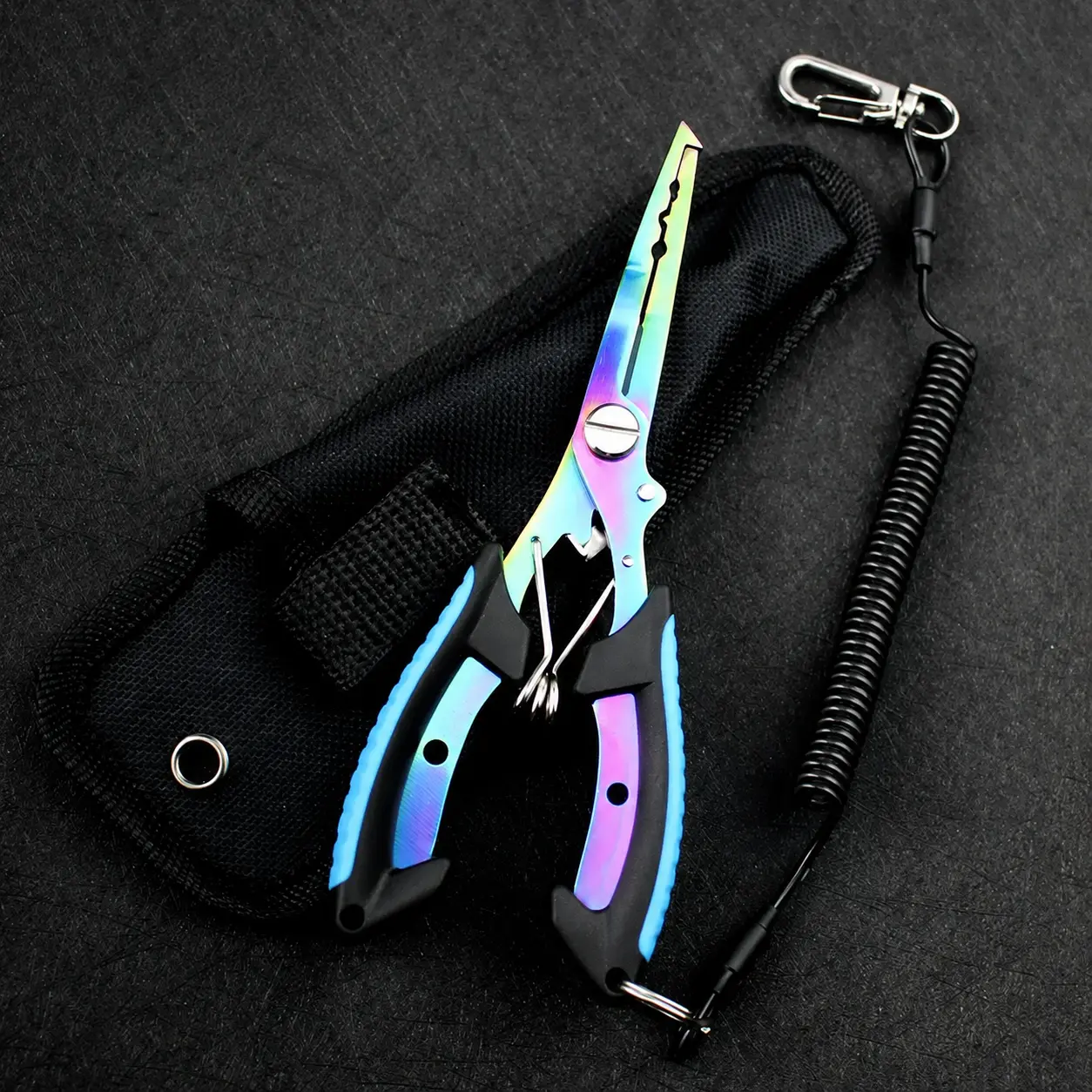 Fishing Pliers with Sheath & Lanyard, 6.3" Stainless Steel Hook Remover and Line Cutter, Split Ring Pliers with Anti-Slip Handle for Saltwater & Freshwater Fishing