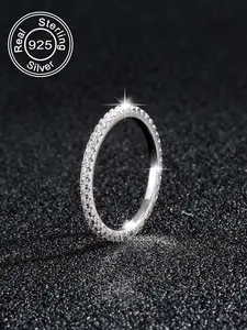 925 Sterling Silver Simple Fashion Rhinestone Decorated Ring, Casual Jewelry for Party, Daily Clothing Decor, Trendy All-match & Exquisite Jewelry for Birthday Gift