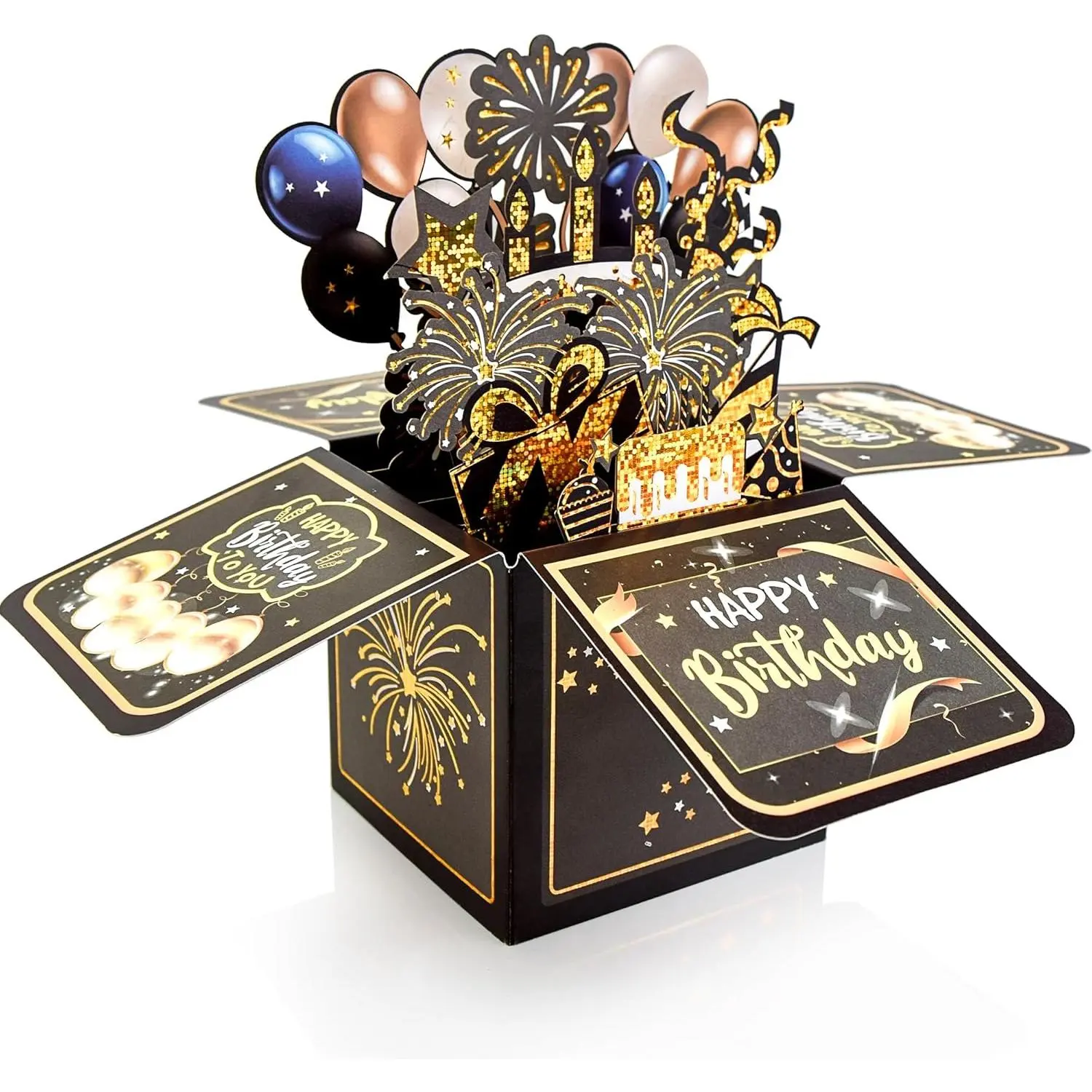 Surprise Pop Up Happy Birthday Cards, Lovely 3D Birthday Card for Adults and  with Envelopes,  Design Handmade Foldable Greeting Cards for Daughter, Son, Mom, Dad, Friend(Black)