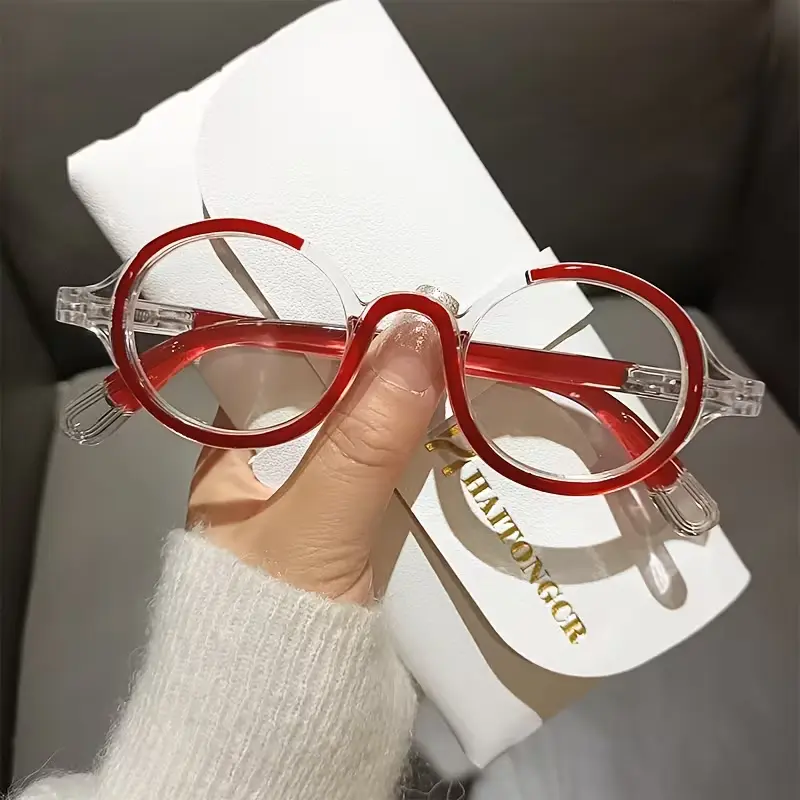 Round Two-Tone Clear Eyeglasses Frame, Wide Fit 142mm with 24mm Bridge, Small 42mm Lenses, Lightweight Retro Round Glasses for Women & Men, Stylish Everyday Fashion Eyewear (Black/Red/Green), Trending Glasses, Full Rim