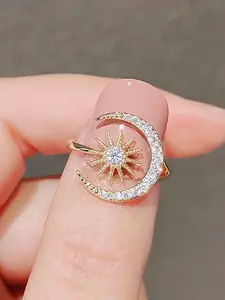 [Moon Sun Adjustable Ring for Women] Moon & Star Open Ring Synthetic Cubic Zirconia Ring | Adjustable Ring, Simple Fashion Ring, Moon Sun Opening Female Ring, Cubic Zirconia Rings