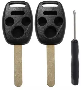 Set of Two 4 Button Keyless Entry Remote Car Key Shell Case Replacement for Honda Civic, Civic Hybrid, Accord, Pilot, CR-V, Element 2003 - 2013 + Screwdriver (No Chip or Electronics are Included)