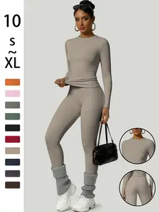 Women's Simple Solid Color Sportswear Set, Comfortable T-Shirt & Slimming High-Waisted Pants, Ideal for Yoga & Daily Wear