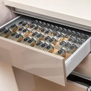 Bamboo Spice Drawer Organizer, 4 Tier Stackable Spice Rack for Cabinet, Seasoning Storage Organization，13'' Wide