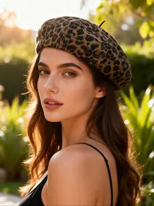 Leopard Print Octagonal Beret, Casual Trendy Beret Hat, Fashionable Hat for Men & Women for All Season