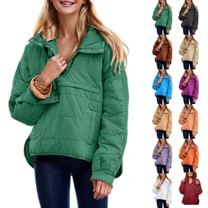 UANEO Women's Oversized Puffer Jacket with Hood, Lightweight Quilted Pullover Hoodie, Dolman Long Sleeve Warm Fall Winter Coat Outerwear Casual