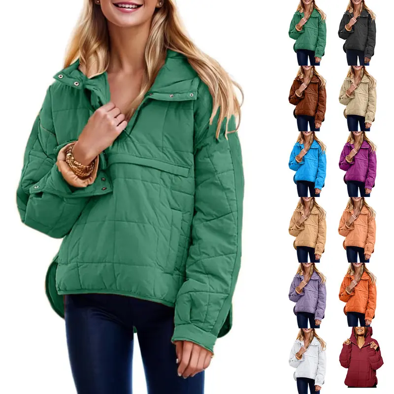 UANEO Women's Oversized Puffer Jacket with Hood, Lightweight Quilted Pullover Hoodie, Dolman Long Sleeve Warm Fall Winter Coat Outerwear Casual