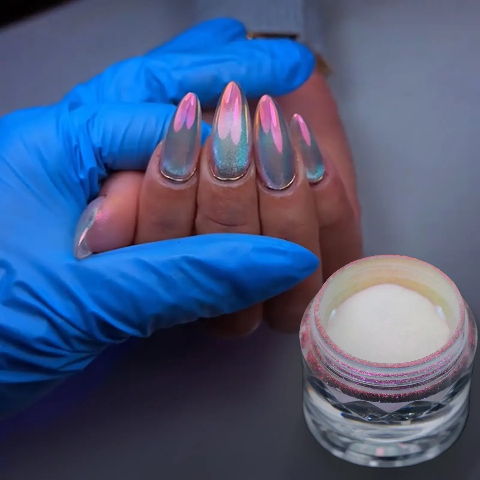 BEAUTNICE Aurora Holographic Chrome Nail Powder - 0.5g Jar for Salon-Quality Mirror Effects on UV Gel, Acrylic, or Natural Nails - Economical & Long-Lasting Formula - Versatile for All Nail Types & Crafts
