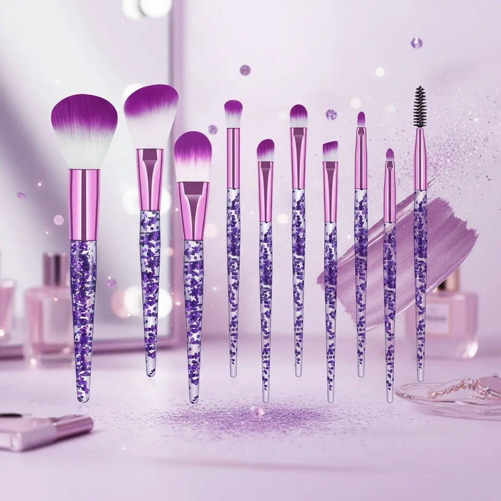 10-Piece Professional Makeup Brush Set - Beauty Brush Set Sparkling Crystal Face Brushes, Waterproof Foundation & Concealer, Eyeshadow, Eyeliner & Lip Brushes - Holiday Gift