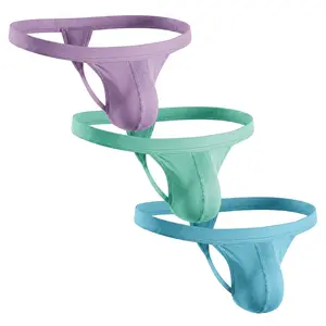 Strapped Thong Nylon Mesh & Modal No Fly Mid-Rise 3 Pack 0 Inch with ABCD Pouch - XS to XL waist Size Spandex Athletic Breathable