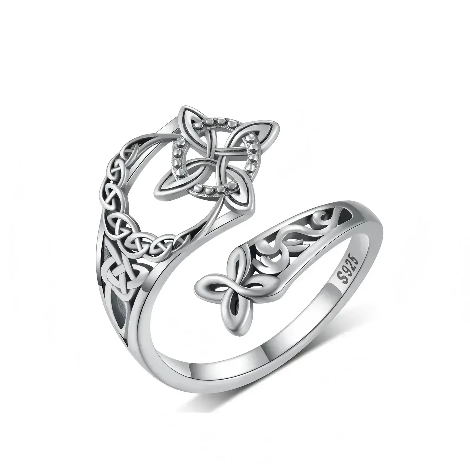 Antique Style S925 Sterling Silver Celtic Knot Ring - Adjustable Fit Spiritual Band for Hecate Protection, Unisex Witchy Statement Jewelry, Strength, Empowerment, Hypoallergenic, Meaningful Open Loop, Rings for Women, Daily Wear