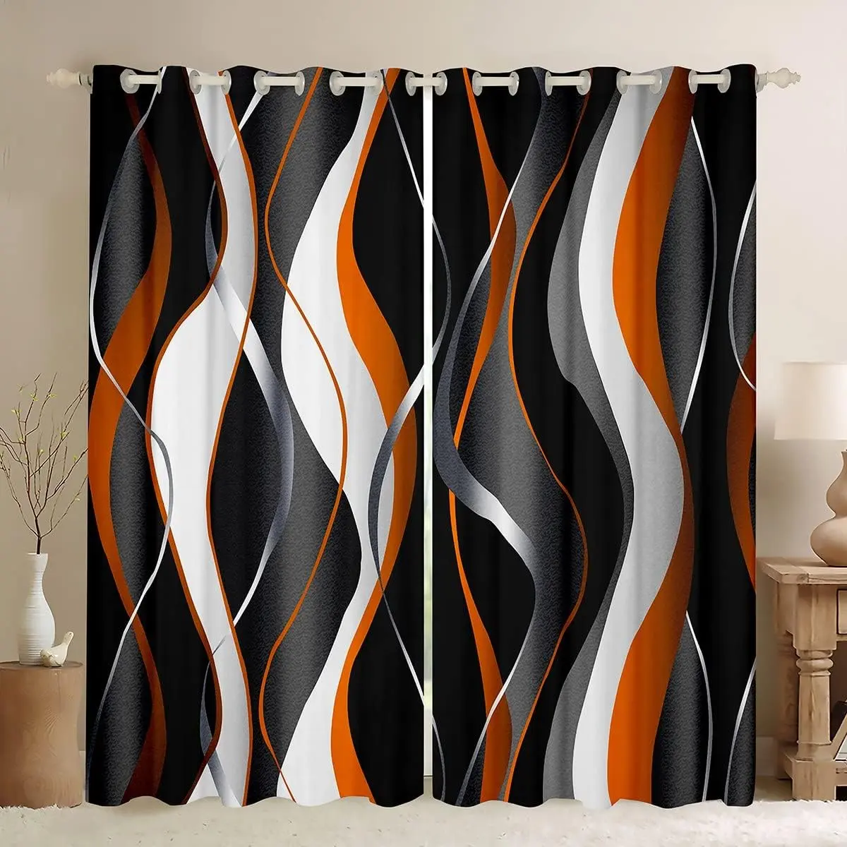 Feelyou Blackout Privacy Curtain Blinds - 2 Panels, Geometric Spiral Pattern, Red Grey Black Modern Abstract Designer Print Drapes, 30%-50% Blackout Grommet Home Textile Window Treatments for Home Decoration, Home Decoration Curtain, Blackout Curtain Blin
