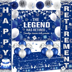 24pcs Blue Retirement Party Decorations for Men Women The Legend Has Retired Decorations Banner Blue Silver Retirement Porch Door Banner Balloons Tablecloth Silver Retired Party Supply Decor