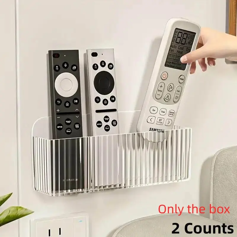 Wall Mounted Remote Control Organizer, 2 Counts No-drill Storage Box for TV & AC Remotes, Bedside Multipurpose Phone Holder, Cell Phone Holders, Shower Caddies, Secure Holder, Cell Phone Stand