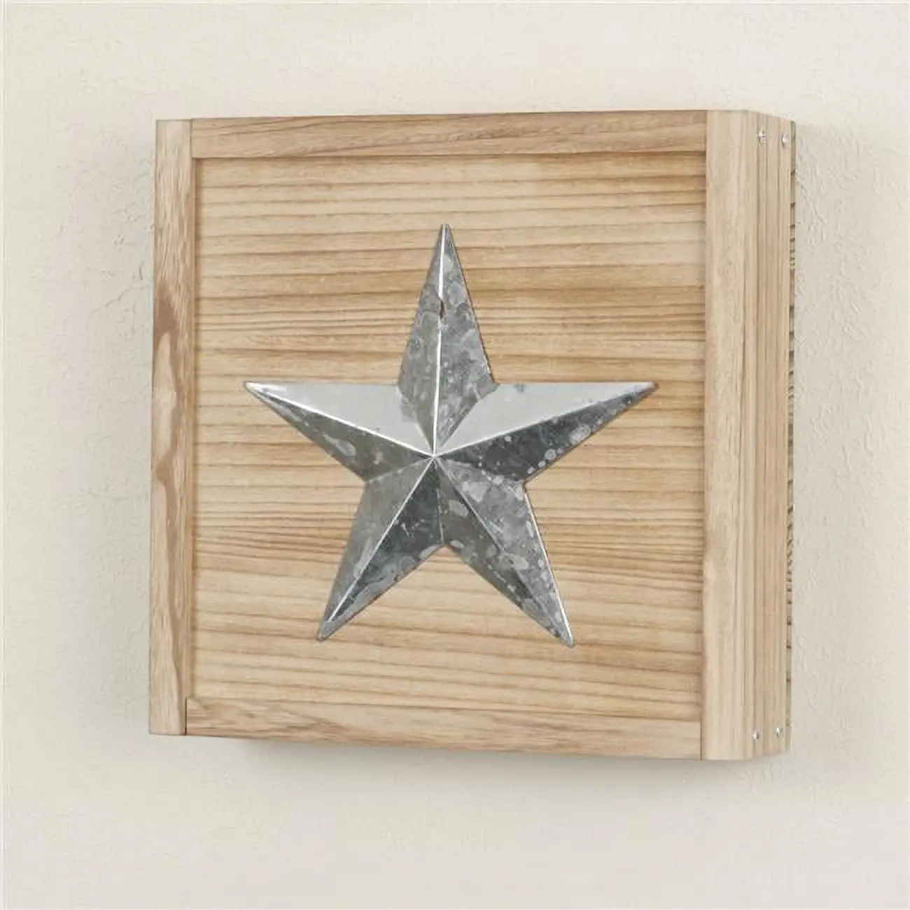212 MAIN 15x15x4 in. Solid Wood Hangable Wall Storage Cabinet - Star Decoration, Hidden Key Compartment, Hidden Hooks, Metal-Accented Door, Distressed Natural Finish Home Furniture for Sewing Tool Storage