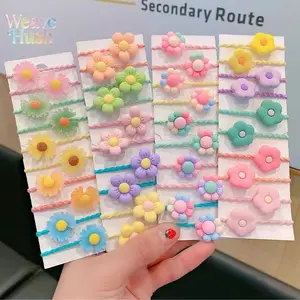 10Pcs Candy‑Colored Elastic Floral Hair Ties, Viral Trending Cute Bow Rubber Bands for Kids Girls, Sweet No‑Pull Hair‑Safe Hair Ropes, Durable High Stretch Hair Accessories, Perfect for Ponytails, Braided Hairstyles, School, Daily Wear & Princess‑Themed C