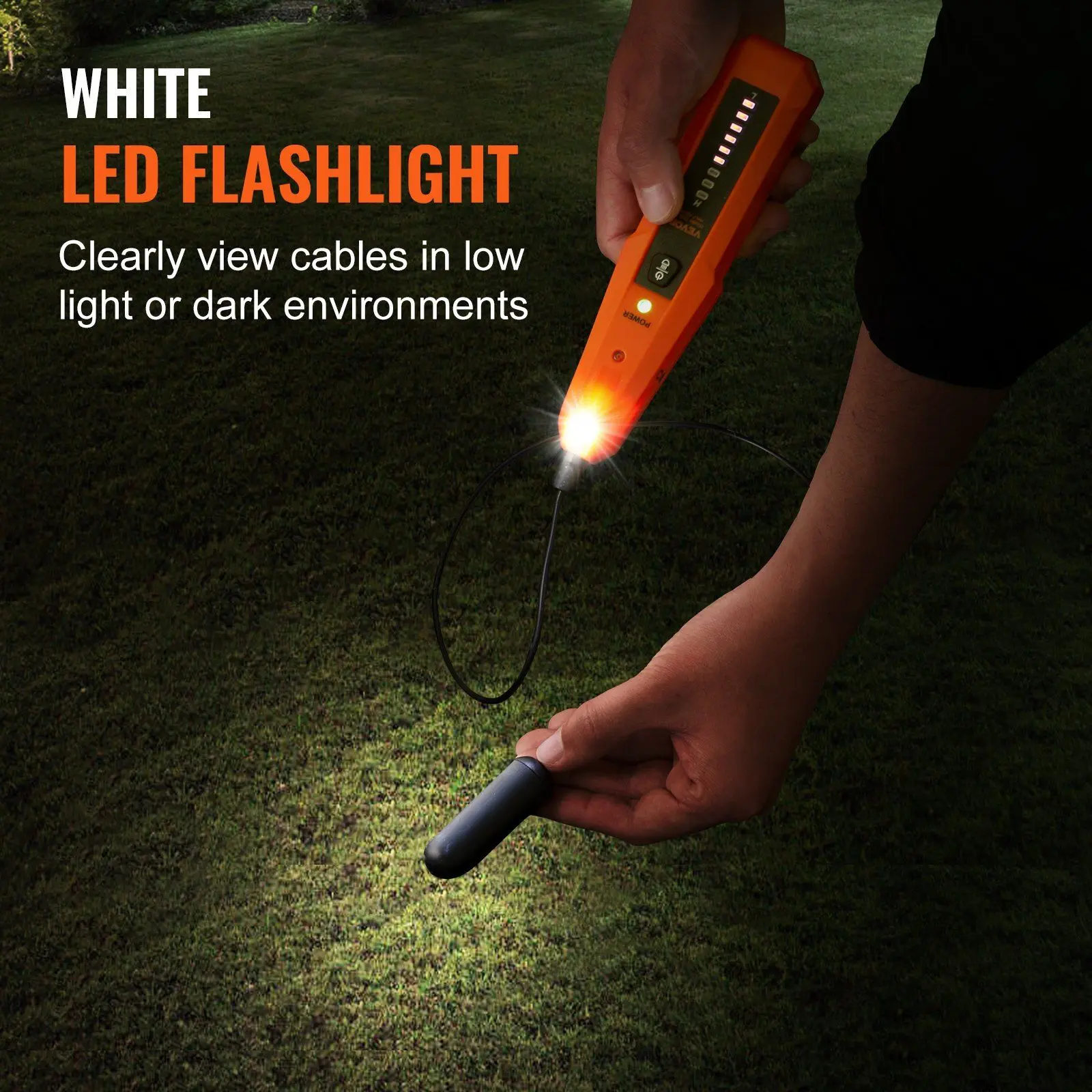 VEVOR Underground Locator Wire Tracer Kit with Headphones, Carrying Bag, 3 ft Max. Detection Depth, 1000 ft Max. Length, 24V or Below Tester for Irrigation, Construction Areas, Single/Dual Str. Cable Compatible (2 Batteries, Sound Alerts), Headphones+Bag