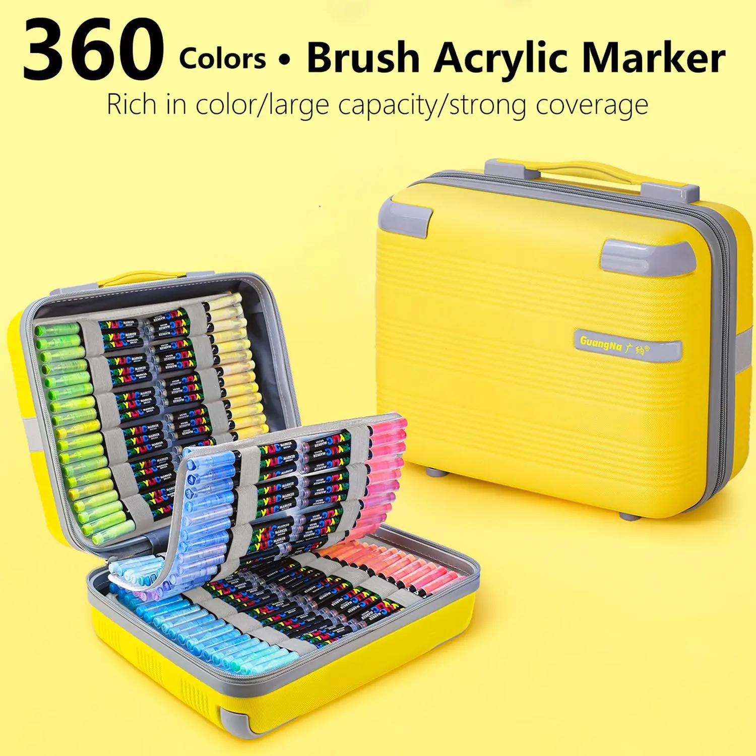 Guang Na 360pcs Acrylic Paint Pens Set, Soft Brush Tips, Carry Bag & Shoulder Strap, Ideal for Wood, Stone, Canvas, Glass, Fabric, DIY Crafts, Acrylic Paint Markers