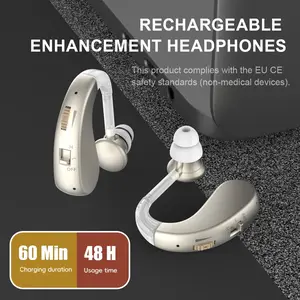 Senior Ear Hook Hearing Aids, Large Buttons Easy Operation, Rechargeable Long Battery Life Noise Reduction Invisible Style