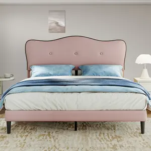 TryLazy Princess Pink Velvet Bed Frame - Modern Upholstered Platform Bed with Adjustable Cloud Headboard, Sleek Design, Noise Free, Queen/Full/Twin