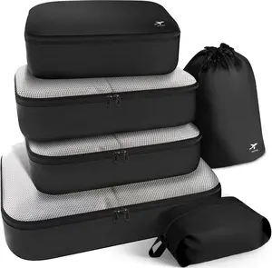 Packing Cubes for Suitcases - 6 Pieces, Light Travel Organizers, Premium Black Luggage Set, Space-Saving Accessories, Essential Travel Essentials