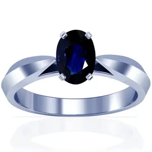 Blue Sapphire OvalProng Set Solitaire Ring - (14k White Gold)- R65542REBS
