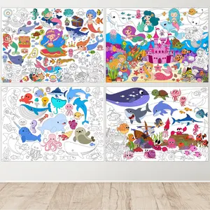 4 Pack Giant Coloring Posters - Mermaid & Sea Creature Theme Jumbo Coloring Tablecloth for Kids | Table & Wall Coloring Sheets, Class Home Craft Activities, Party Favors, Decorations & Kids Gifts