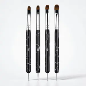 French Manicure Nail Brush Set (4 Sizes) | Double-Ended Nail Art Brushes with Dotting Tools for Gel & Acrylic | Precision Detail & Clean-Up Brushes