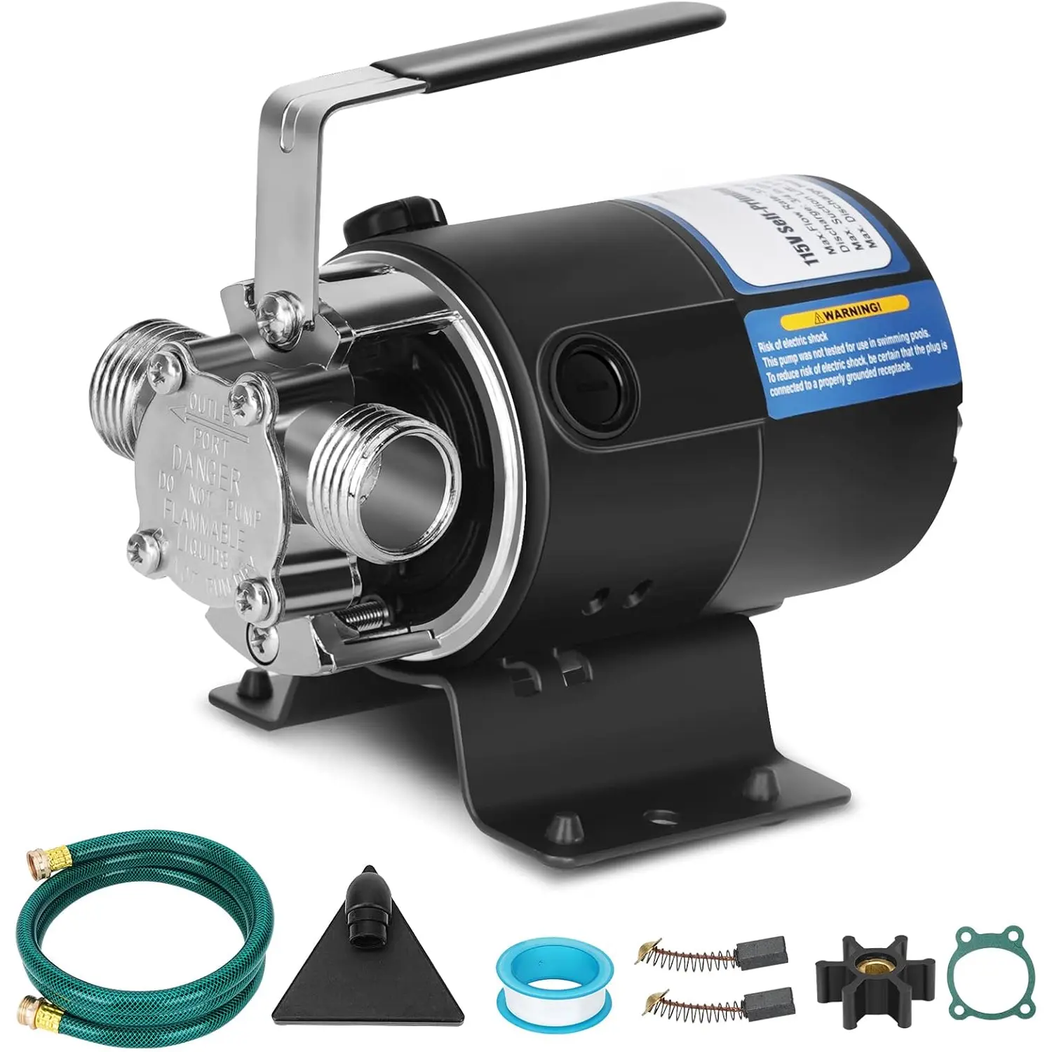 Water Pump 115V 1/10  330 GPH Water Transfer Pump With 3/4 inch Ports Suction Hose And Spare Impeller Electric Water Pump Utility Pump-Black