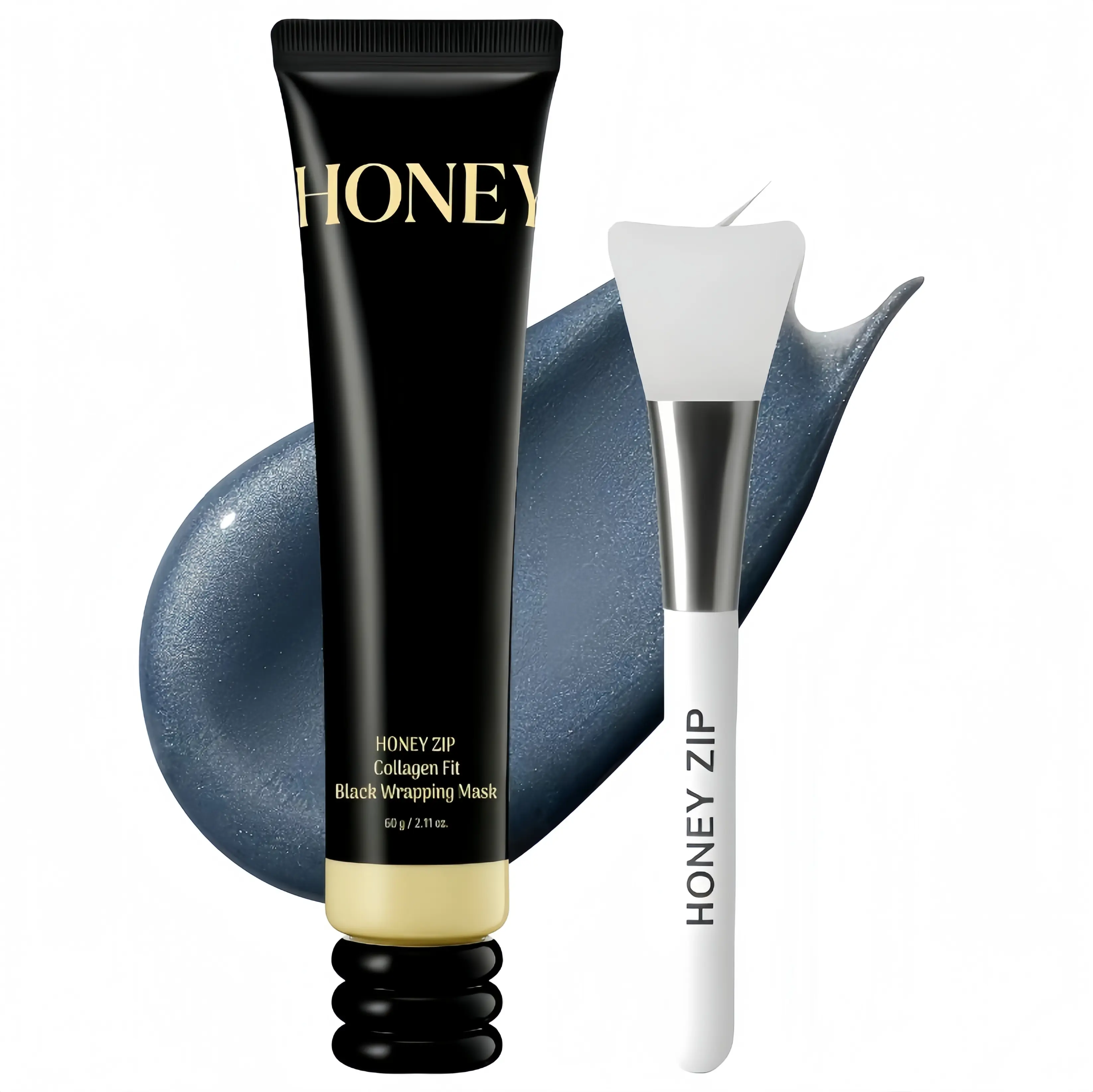 HONEY ZIP Korean Collagen Fit Black WrappingMask, K-Beauty Deep Cleansing Peel Off WithFree Silicone Applicator, Blackhead Remover,Honey & Collagen Boost Hydration BrighteningFirming Anti-Aging, Oil Control For Clogged OilyCombination Skin