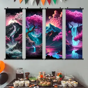 Landscape Pattern Wall Art, 4 Counts/set Colorful Landscape Decorative Painting, Room Accessories Modern Wall Art for Home Living Room Bedroom, Home Decor, Room Decor, Valentine's Day 2025 Ornament, Valentine's Day Gift Ideas