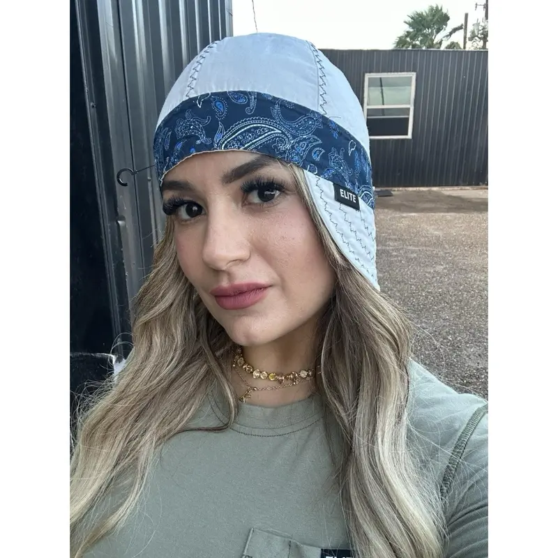 Elite Welding Cap white with blue paisley band