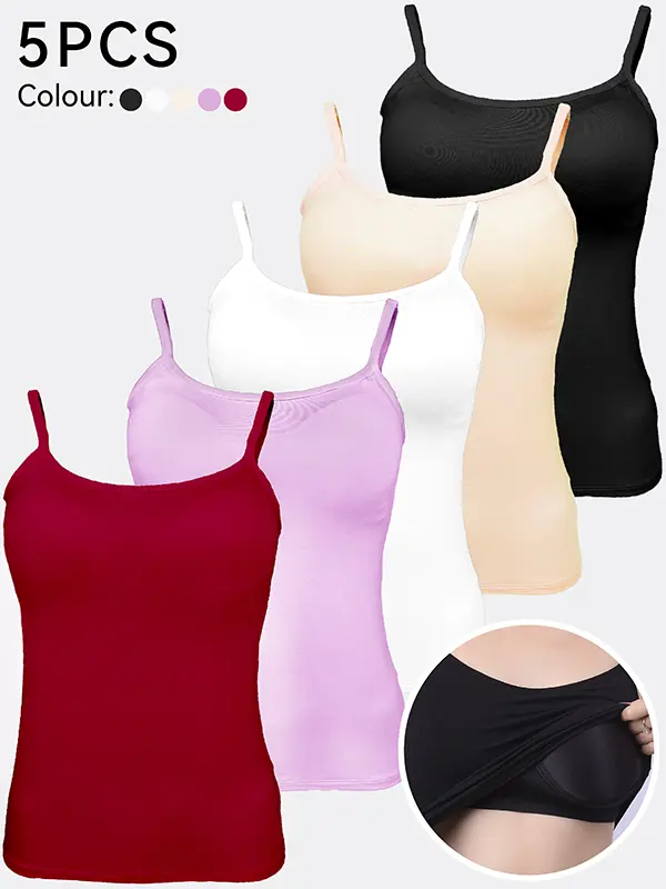 5PCS camisole tops for women built in bra camisoles for women for under clothes womens camisole womens tops vest tops for women Womenswear Piece Tank Tops Essential Style