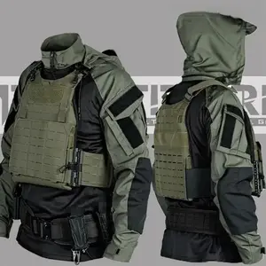 Black gray version tactical top combat clothing spring and autumn long sleeved wind frog suit pants set jacket guard