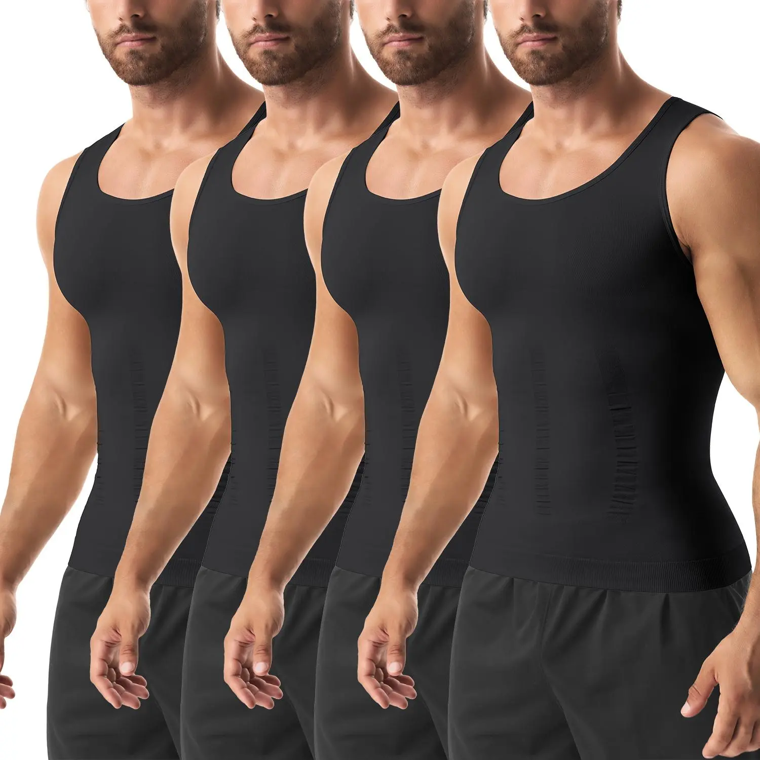 1/2/3/4 Pack Menswear Shapewear Compression Shirt Body Shaper Men Stretchy Breathable Lightweight Soft Tummy Control Sports Workout Tank Top Vest Athletic Activewear Fabric Formal Biker Mesh Gym Stylish