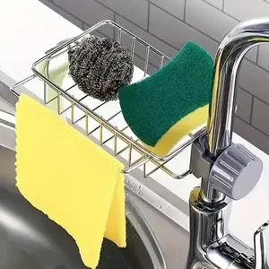 Stainless Steel Kitchen Sink Organizer Rack, Dish Drying Rack, Sponge Draining Holder, Hanging Basket for Mop Pads, RV Camper Accessories