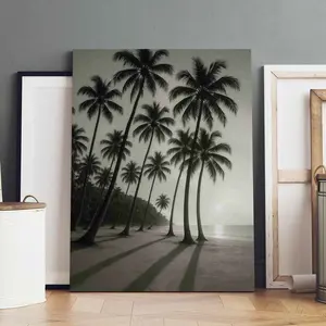 Tropical Beach Sunset Palm Tree Canvas Art Print, Wooden Wall Art, Modern Wall Decor Poster for Living Room & Bedroom, High-Quality Home Decoration Gift
