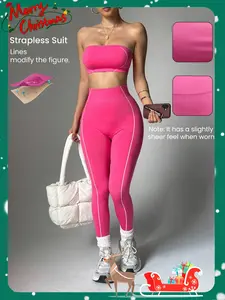 1 set of TKITK women's seamless clause sports clothing set, chest hugging leggings set, Seamless Yoga Set, Yoga Clothes Set suitable for cycling, daily sports and leisure