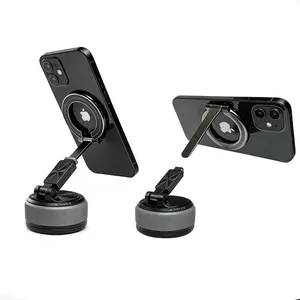 Magnetic Car Phone Mount, 2-in-1 Detachable Ring Stand for Desk & Dashboard, 360° Triple Axis Windshield Holder, N52 Strong Magnet, Universal Fit, Includes 2 Metal Plates